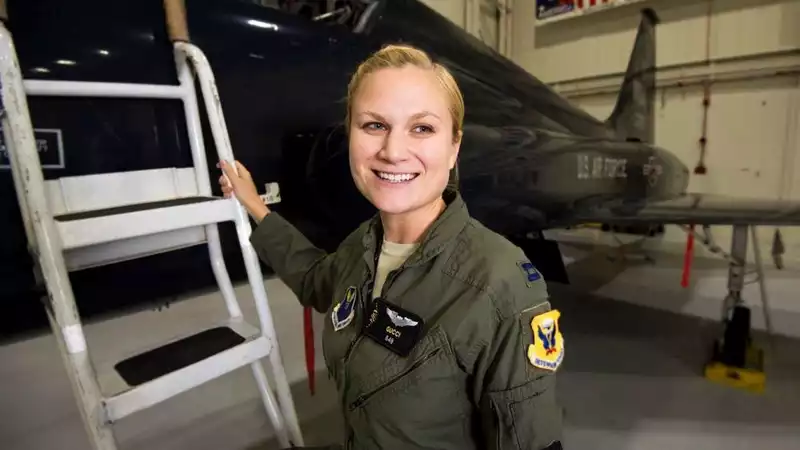 Captain Sara Cochiba is one of 10 female B-2 pilots. She is piloting the bomber over the Super Bowl.