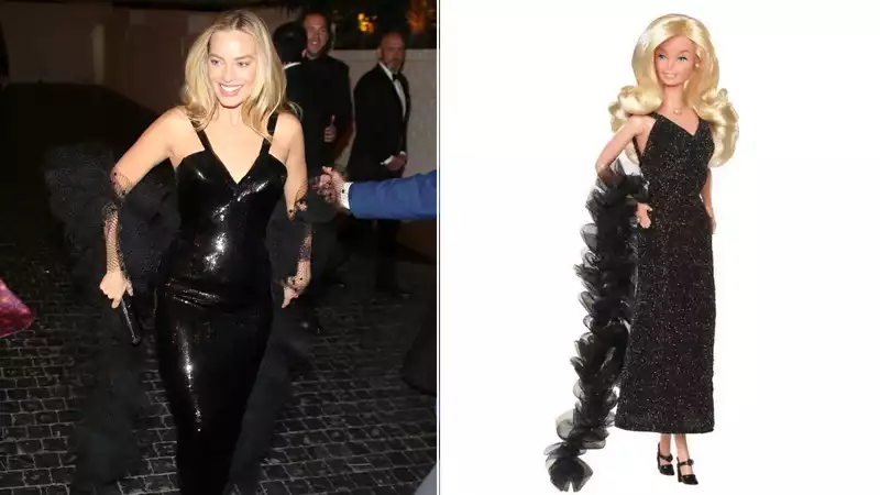 Margot Robbie dressed in a Barbie-inspired LBD at the Golden Globes after-party.