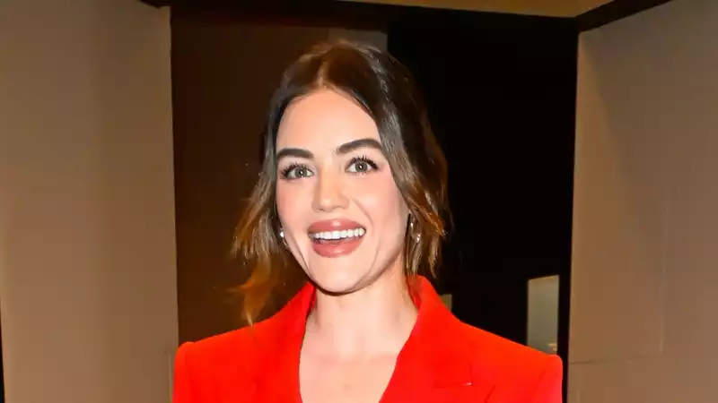 Lucy Hale's bright lip brings warmth to winter weather