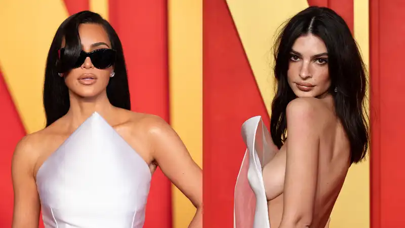 Kim Kardashian and Emily Ratajkowski wear almost the same gown as the Vanity Fair Oscars Party.