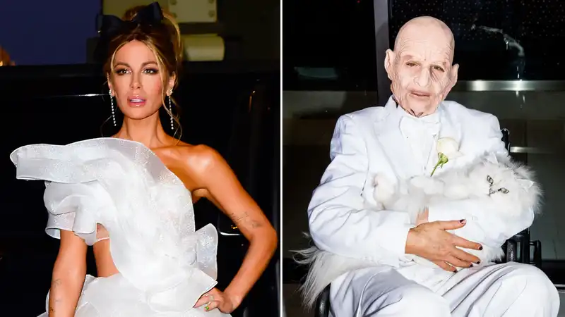 Kate Beckinsale, dressed as an old man, has a new message for online trolls.