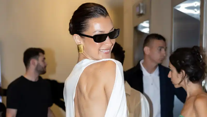 Bella Hadid's basic white T-shirt dress is almost completely backless