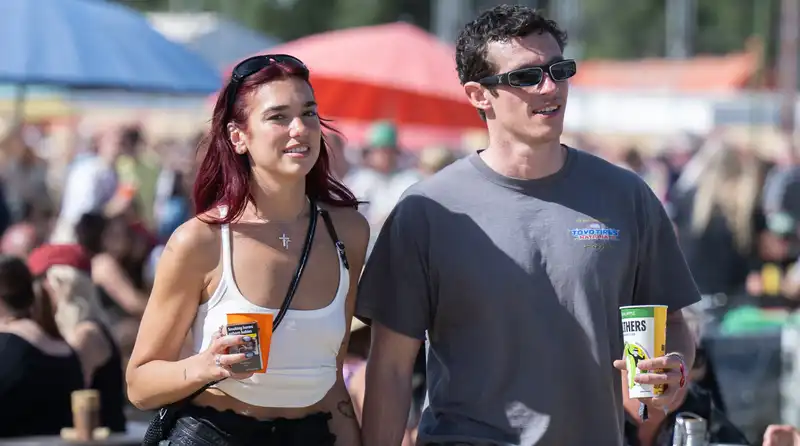 Dua Lipa wears edgy all-leather skirt on Glastonbury date with Callum Turner