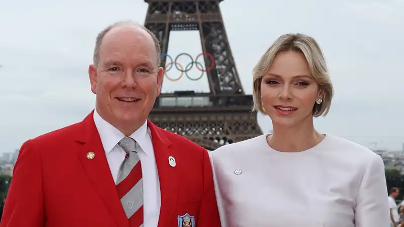 Princess Charlene wears Louis Vuitton's custom-made jumpsuit for the opening ceremony of the Paris Olympics.