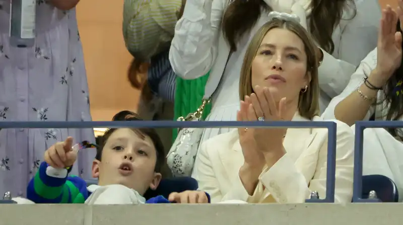 Jessica Biel with son Cyrus at the 2024 U.S. Open