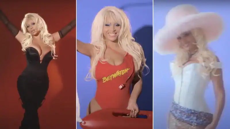 Beyonce dresses up in Pamela Anderson's most famous outfit for her new music video.