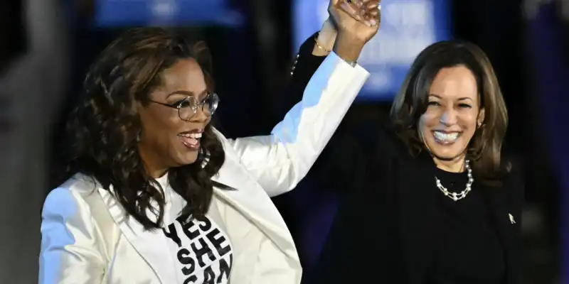 Oprah debuts pearlescent power suit at Kamala Harris' last campaign rally in Pennsylvania