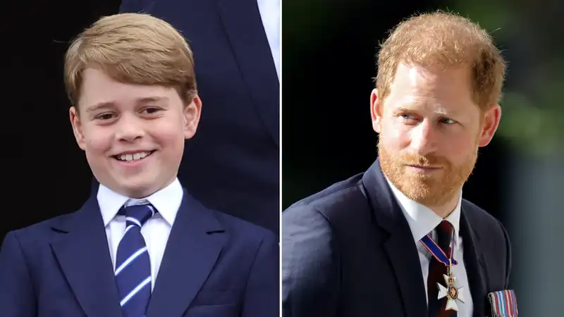 Prince George “swaps places” with Prince Harry at the Royal Family's annual Christmas event.