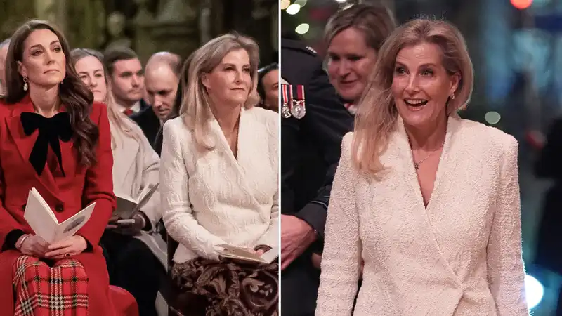 Kate Middleton and Duchess Sophie share a sweet kiss and show off their special bond at the Christmas Carol Concert.